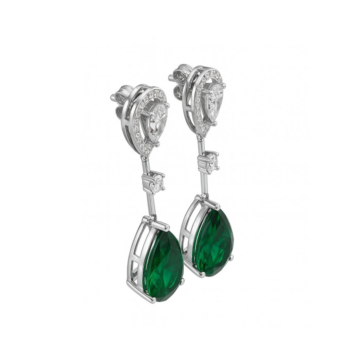 JB JOYAS BARON - Aros de Plata Esterlina 925 Gota con Circonita-Esmeralda