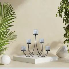 TERRA ESTILO - Candelabro Metálico Negro Vasos de Vidrio
