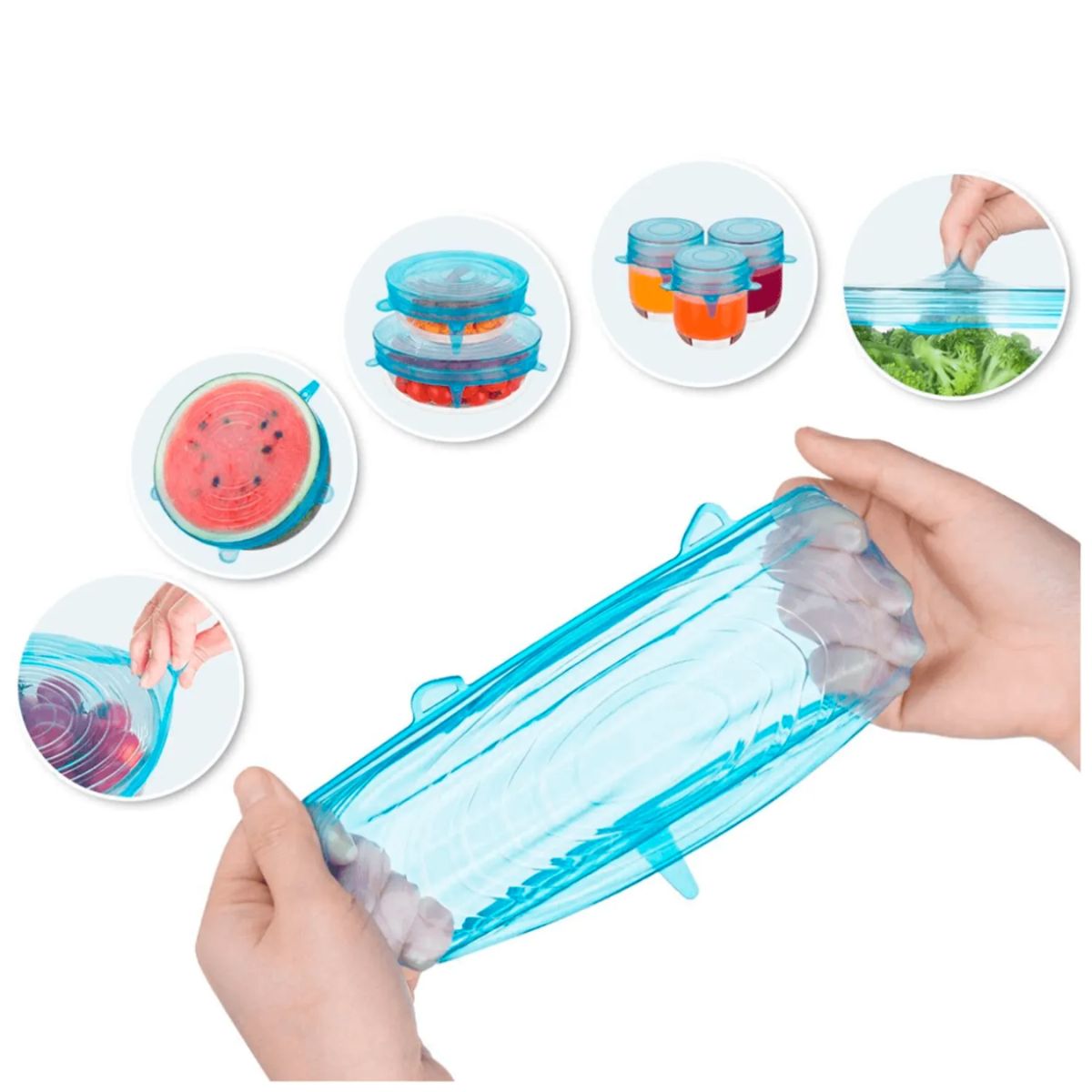 GENERICO - Pack 6 Tapas Silicona Almacenar Alimentos Multi Recipientes