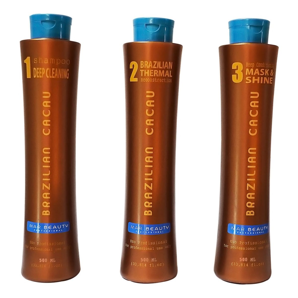 MAR BEAUTY - Kit Alisado Brazilian Cacau 500ml C/U 3 Pasos Marbeauty