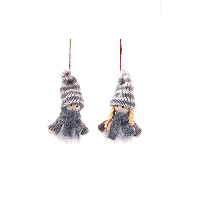 GENERICO - Duo de Adornos Navideños de Gnomos Tejidos GRIS CON BLANCO
