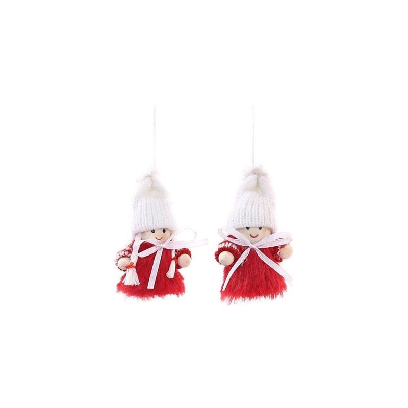 GENERICO - Duo de Adornos Navideños de Gnomos Tejidos ROJO CON BLANCO