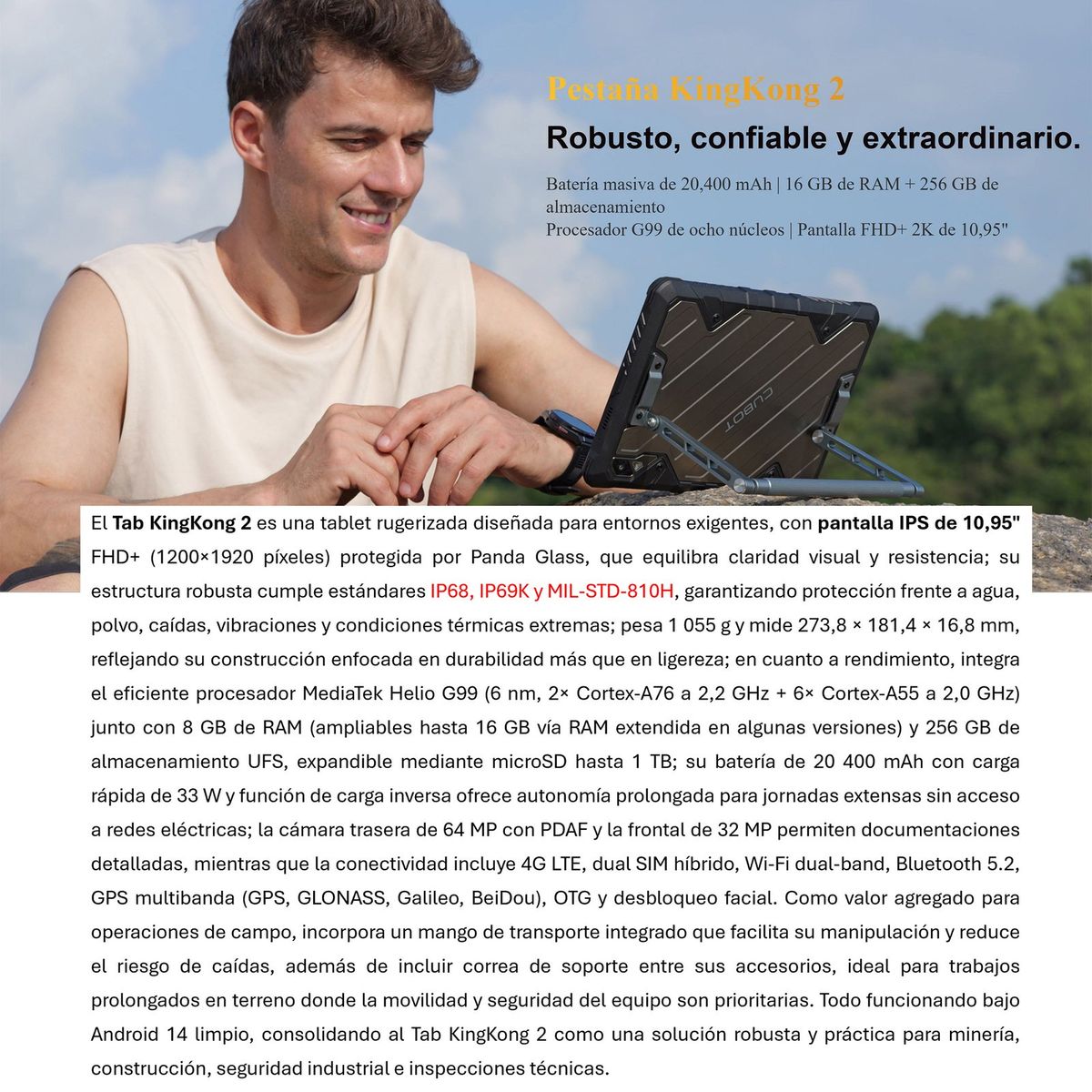 CUBOT - Tab KingKong 2 Tablet Resistente 4G con Batería 20400 mAh