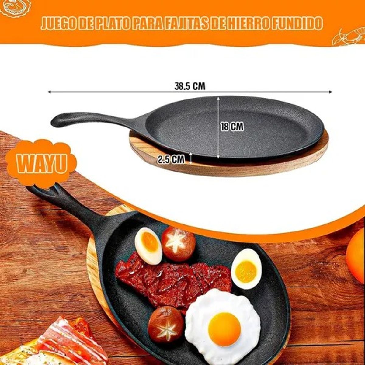 WAYU - Sarten Iron Cast Plato Hierro Fundido Plato De Fajita Wayu