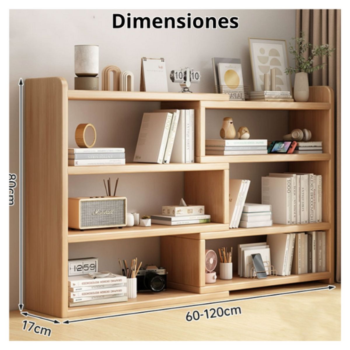 GENERICO - Estante Librero Madera Multifuncional Adaptable 60-120x80x17