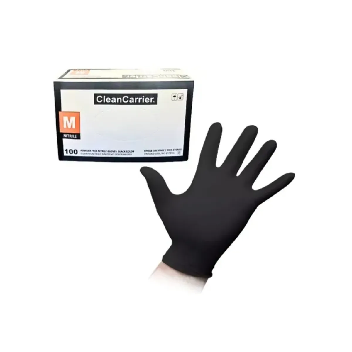 CLEANCARRIER - Guante Nitrilo CLEANCARRIER Negro Talla M Sin Polvo 100 Unidades