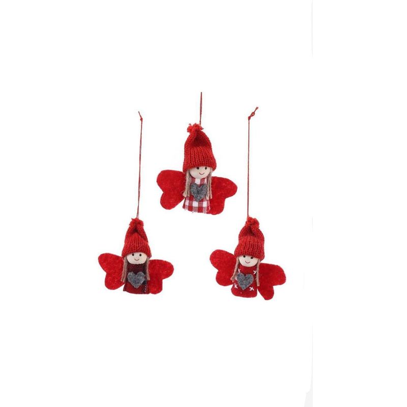 GENERICO - Adornos Navideños de Hadas Tejidos ROJOS PACK DE 3
