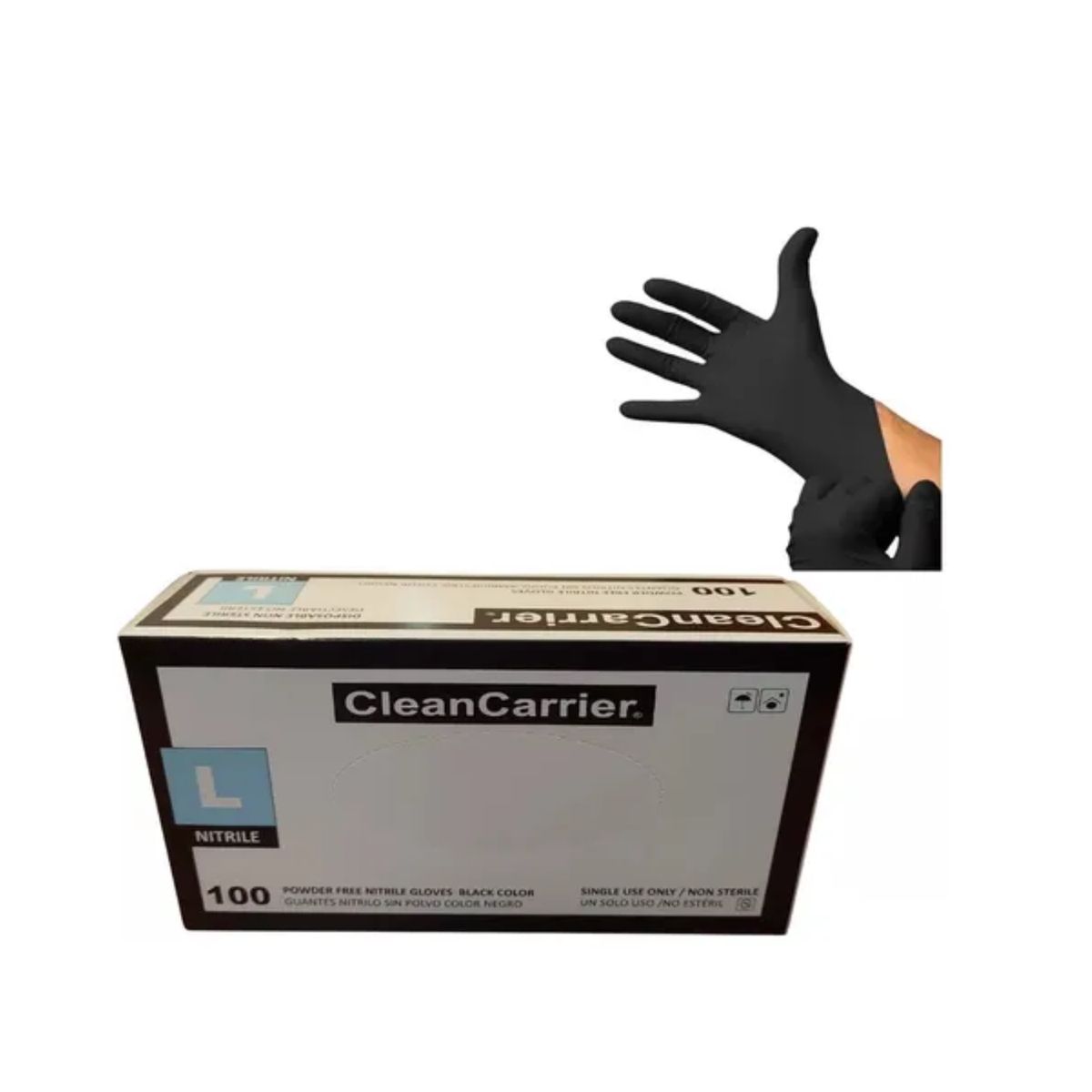 CLEANCARRIER - Guante Nitrilo CLEANCARRIER Negro Sin Polvo Talla L 100 Unidades