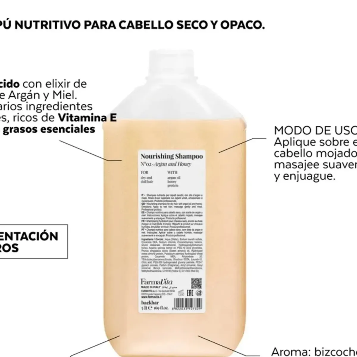 FARMAVITA - Farmavita Nourishing Shampoo Nro 02 Argan y Miel 5000 Ml