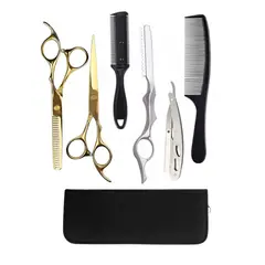 COMPRASMART CHILE - Kit de Tijera Professional Barberia 7 pcs 6 Pulgadas Dorado