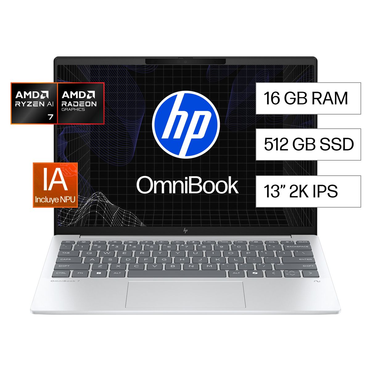 HP - Notebook HP OmniBook 7 Aero 13-bg1071la AMD Ryzen AI 7 16gb Ram 512gb Ssd Windows 11 Home