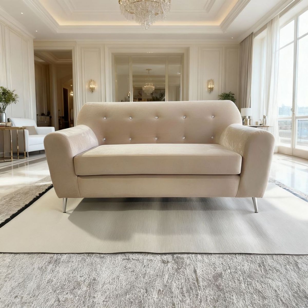 MUEBLES NEW - SOFA NEW DOS CUERPOS BEIGE FELPA