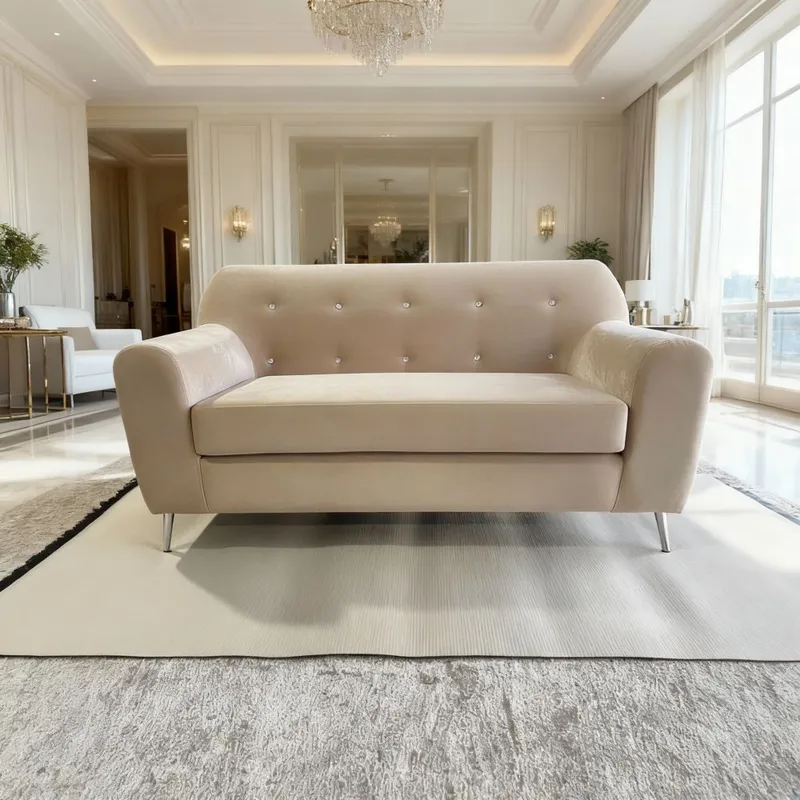 MUEBLES NEW - SOFA DOS CUERPOS BEIGE FELPA