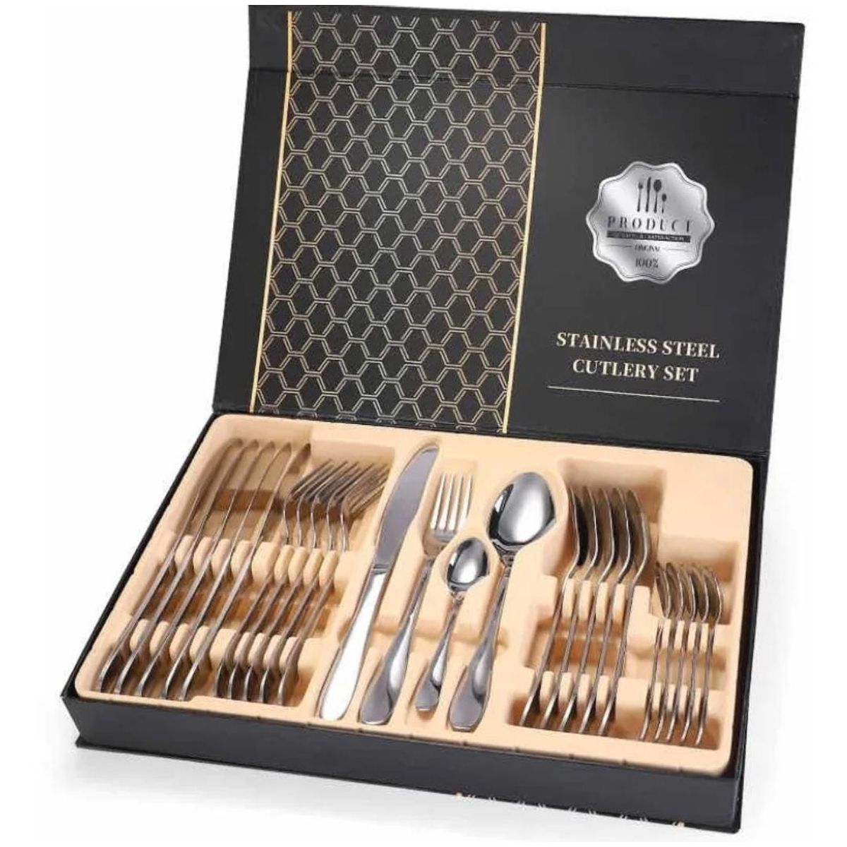 GENERICO - Set 24 Piezas Cubiertos Cuchillería Acero Inoxidable Plateado