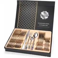 GENERICO - Set 24 Piezas Cubiertos Cuchillería Acero Inoxidable Plateado