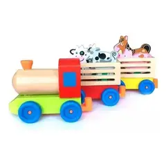 GENERICO - Tren madera granja y animales multicolor