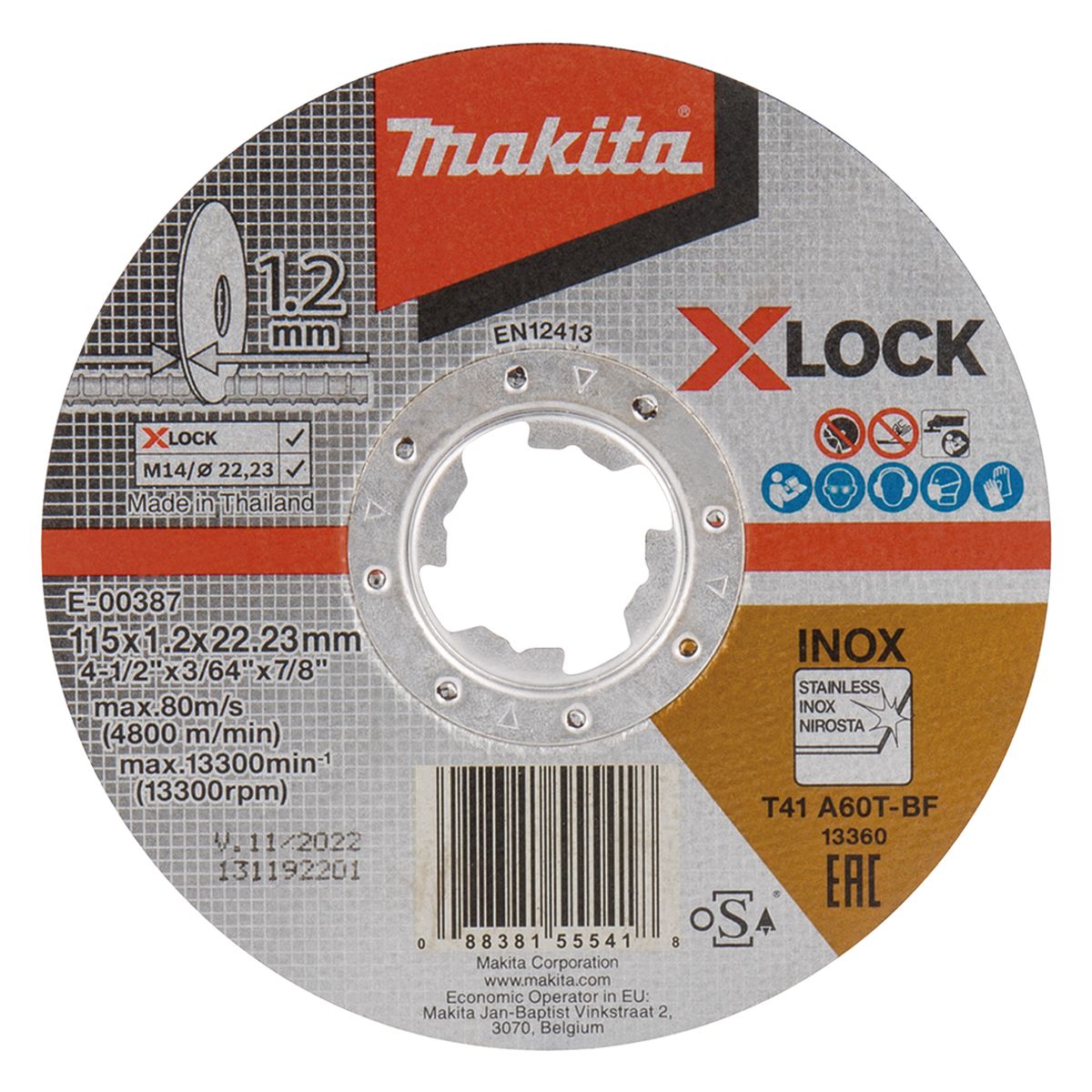 Disco de corte fino acero inox. X-LOCK 115 mm Makita E-00387, marca MAKITA - Foto Principal