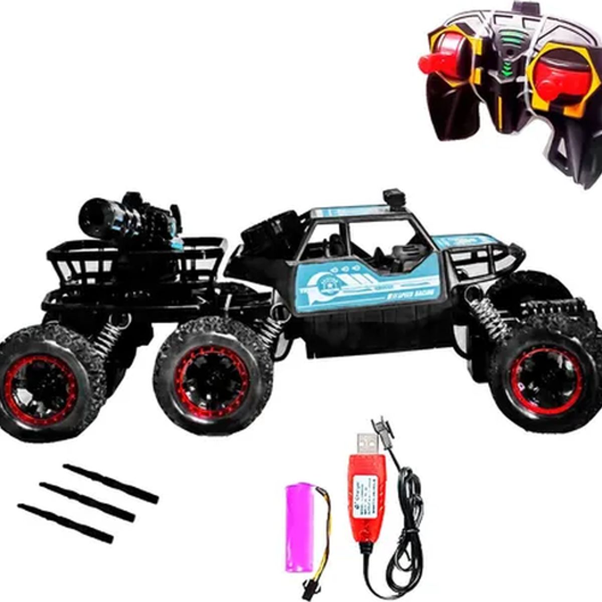 GENERICO - Auto rc 6 ruedas 4x4 con cañón 35a