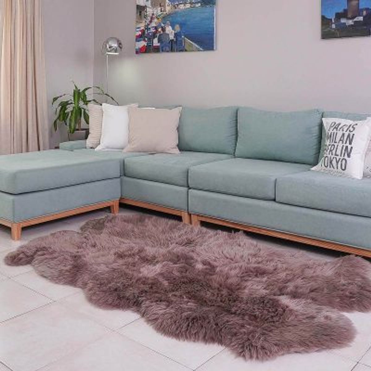 GENERICO - Alfombra Pelo Largo de Piel de Oveja QUATRO 160 x 90 cm - Gris