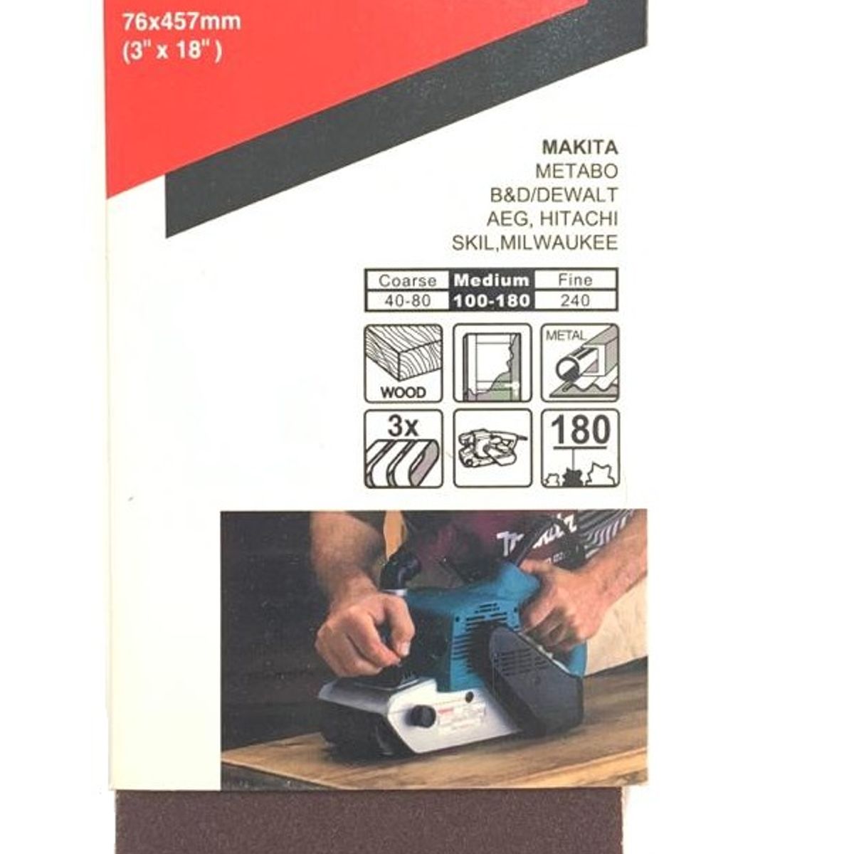 MAKITA - Lijas Banda (3 Unid) 3x18'' 76x457mm Grano 180 Makita D59243