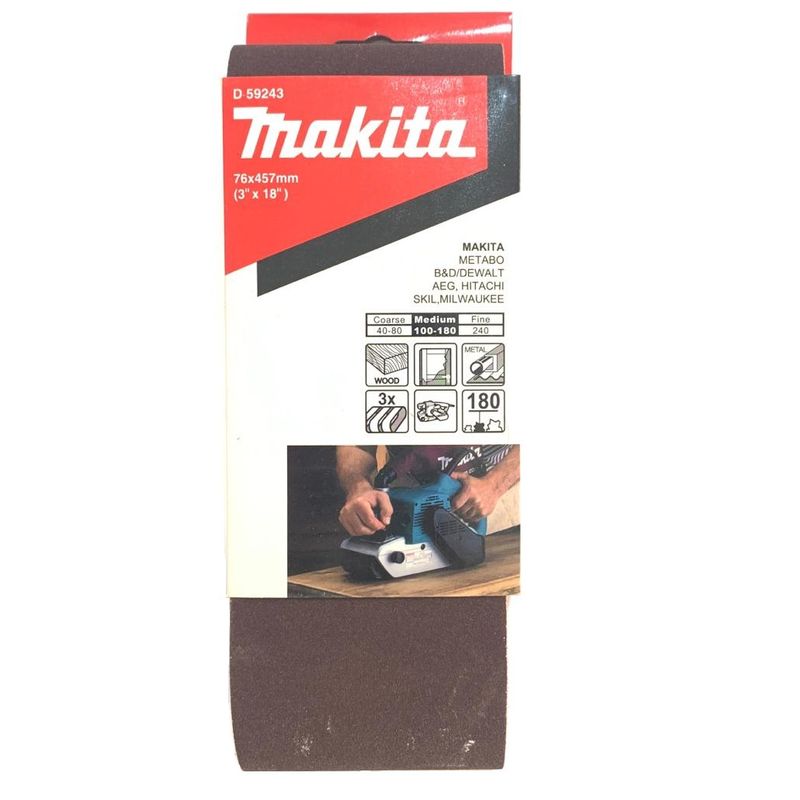 MAKITA - Lijas Banda (3 Unid) 3x18'' 76x457mm Grano 180 Makita D59243