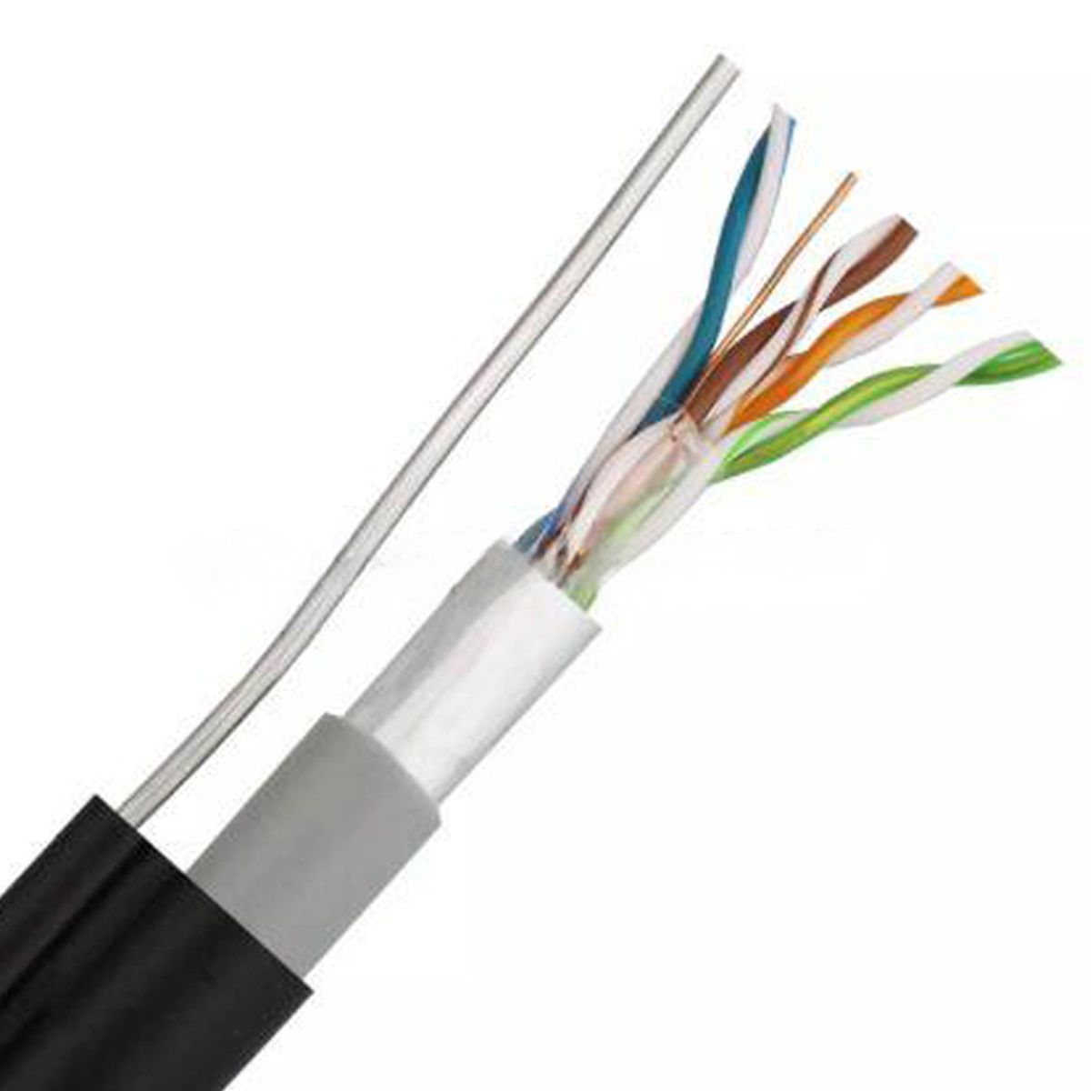 ATLANTICSWIRE - CABLE FTP CON MENSAJERO CAT6, 23 AWG, CCA, 305 MTS. PVC. NEGRO. EXTERIOR