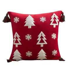 GENERICO - Cojin + Funda De Navidad 45x45cm Bordado Navideño Con Pompón