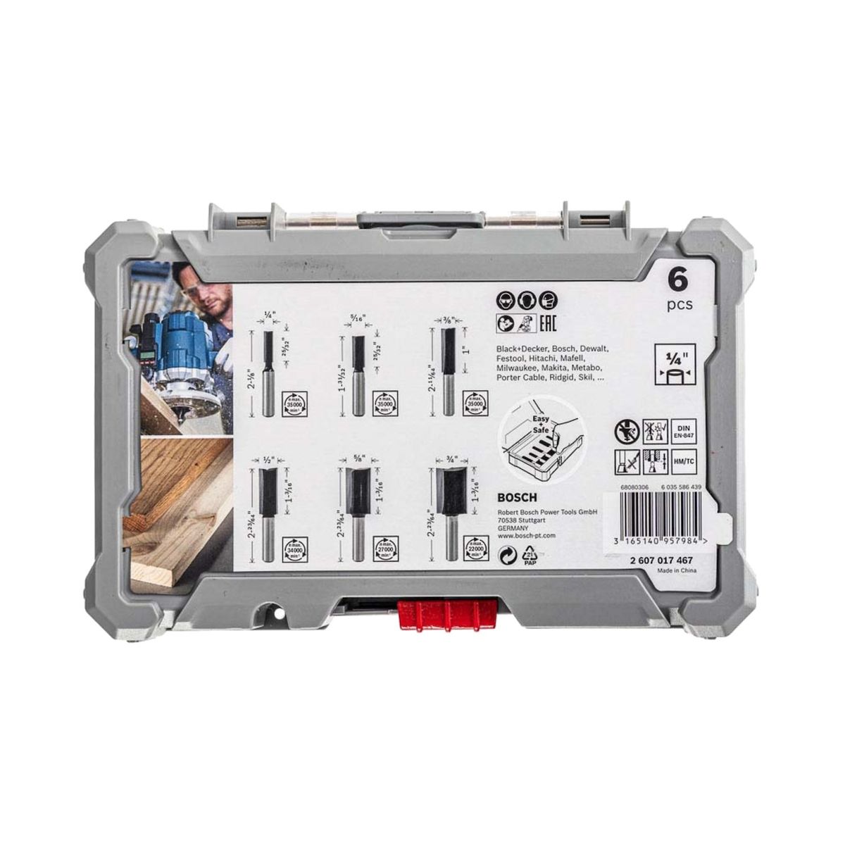 BOSCH - Juego de fresas rectas, 6 piezas, vástago de 1/4"