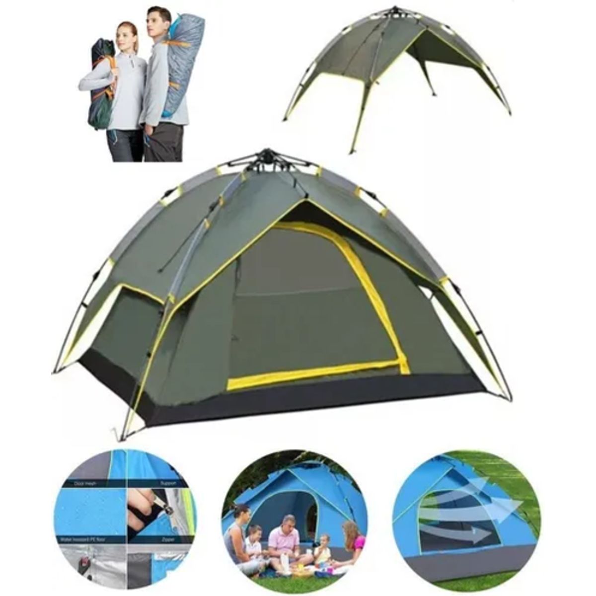 GENERICO - Carpa automática 4 personas doble capa verde