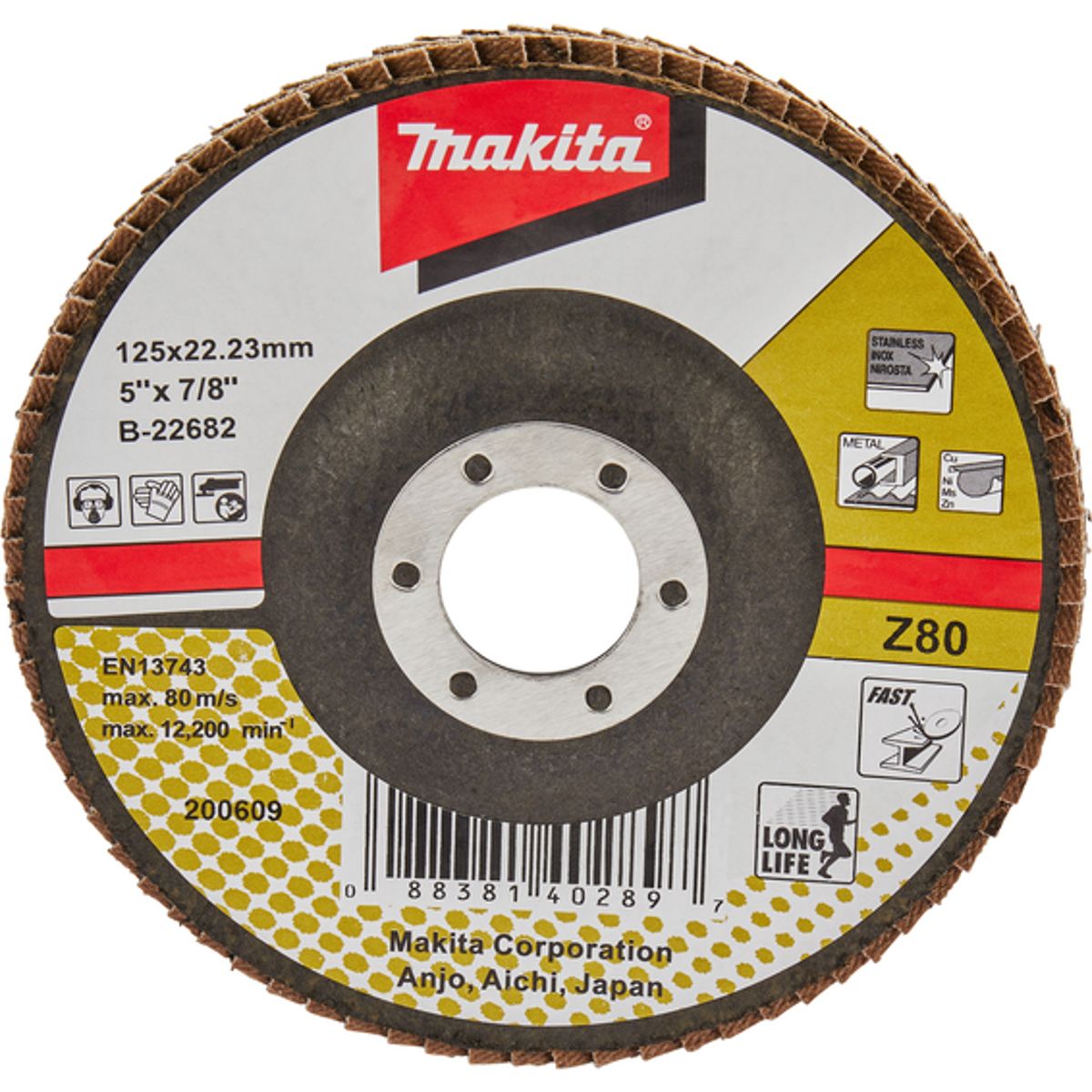MAKITA - disco flap de listones cónico Premium de circonio Z80 Makita B-22682