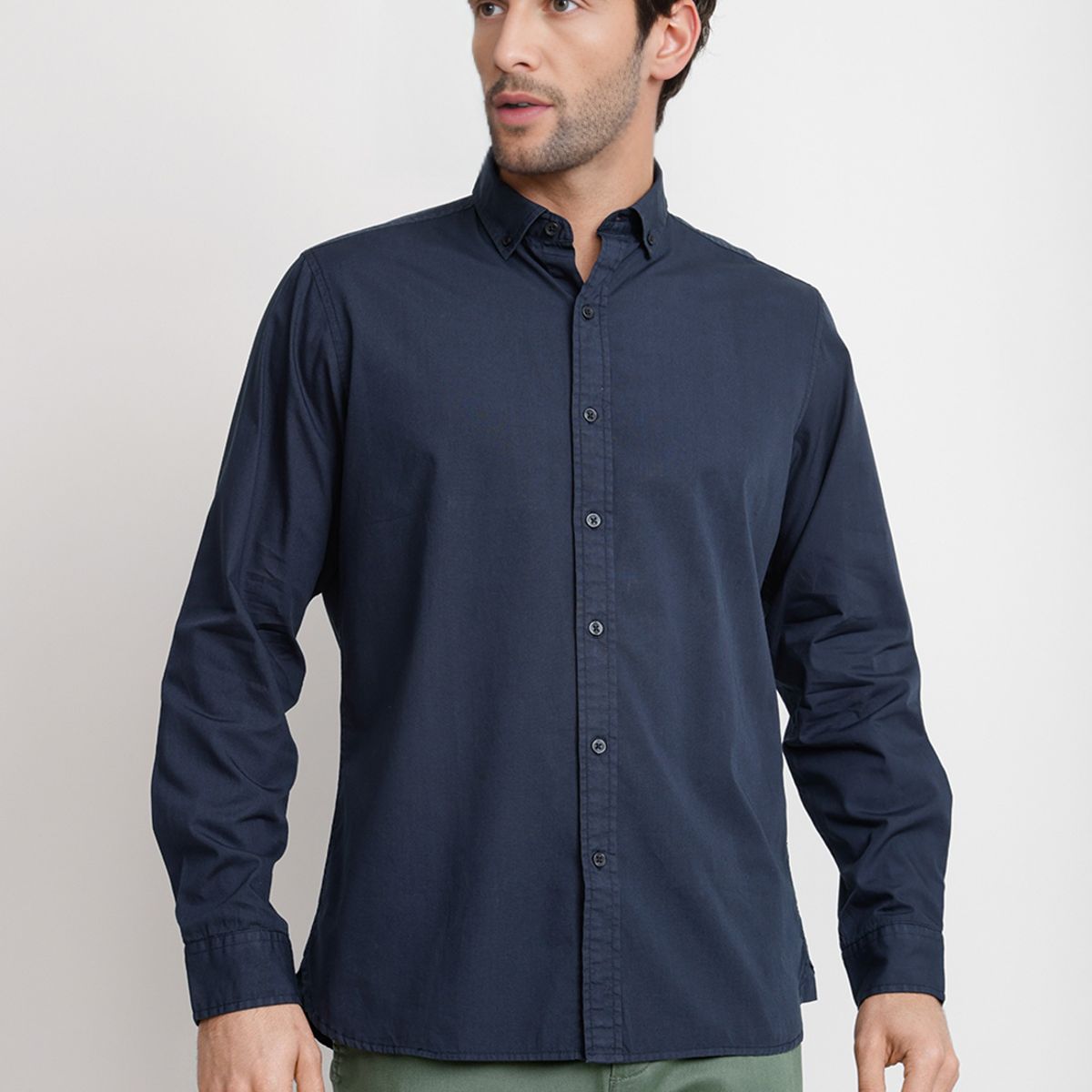 TRIAL - Camisa Lisa Algodón Basilio Azul Marino