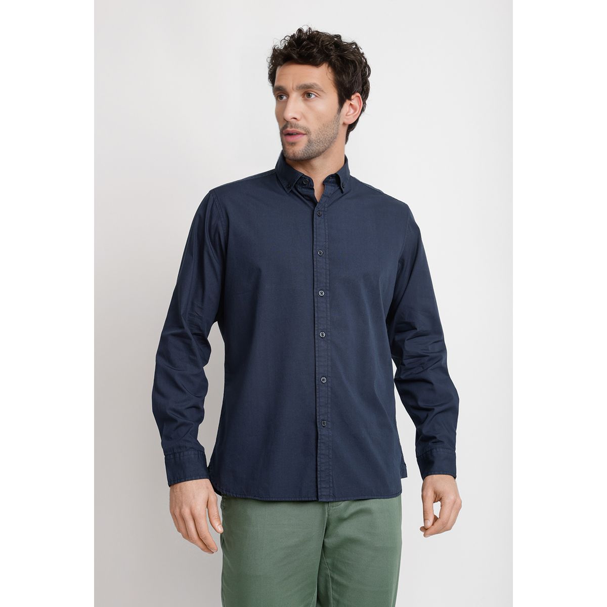 TRIAL - Camisa Lisa Algodón Basilio Azul Marino