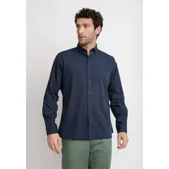 TRIAL - Camisa Lisa Algodón Basilio Azul Marino