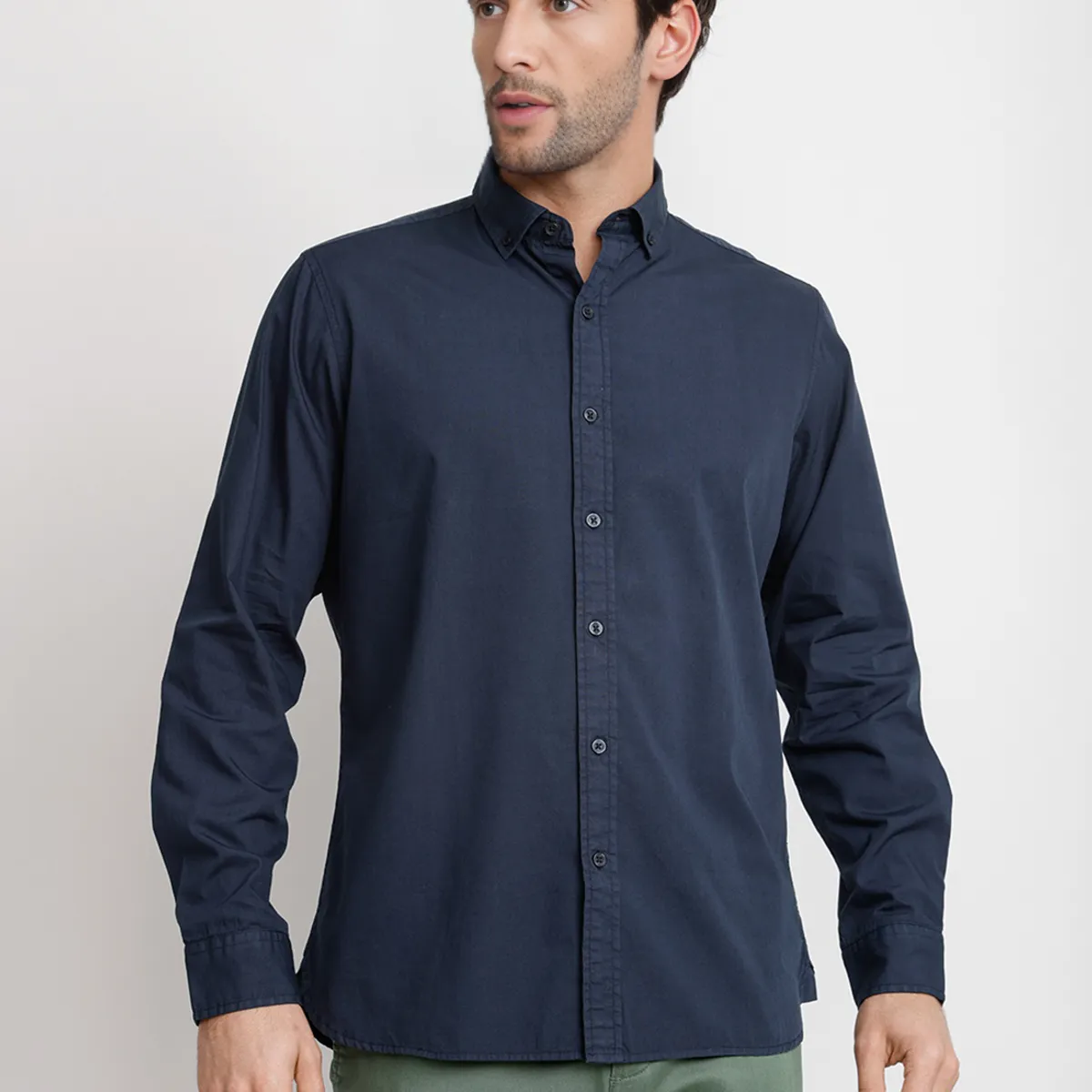 TRIAL - Camisa Lisa Algodón Basilio Azul Marino