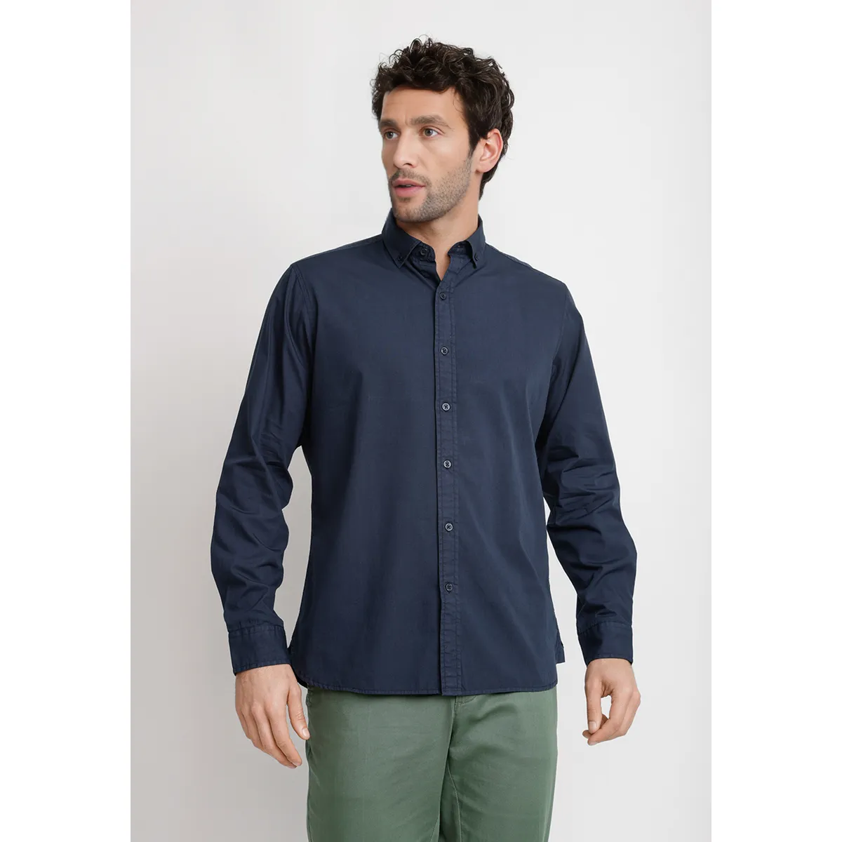 TRIAL - Camisa Lisa Algodón Basilio Azul Marino