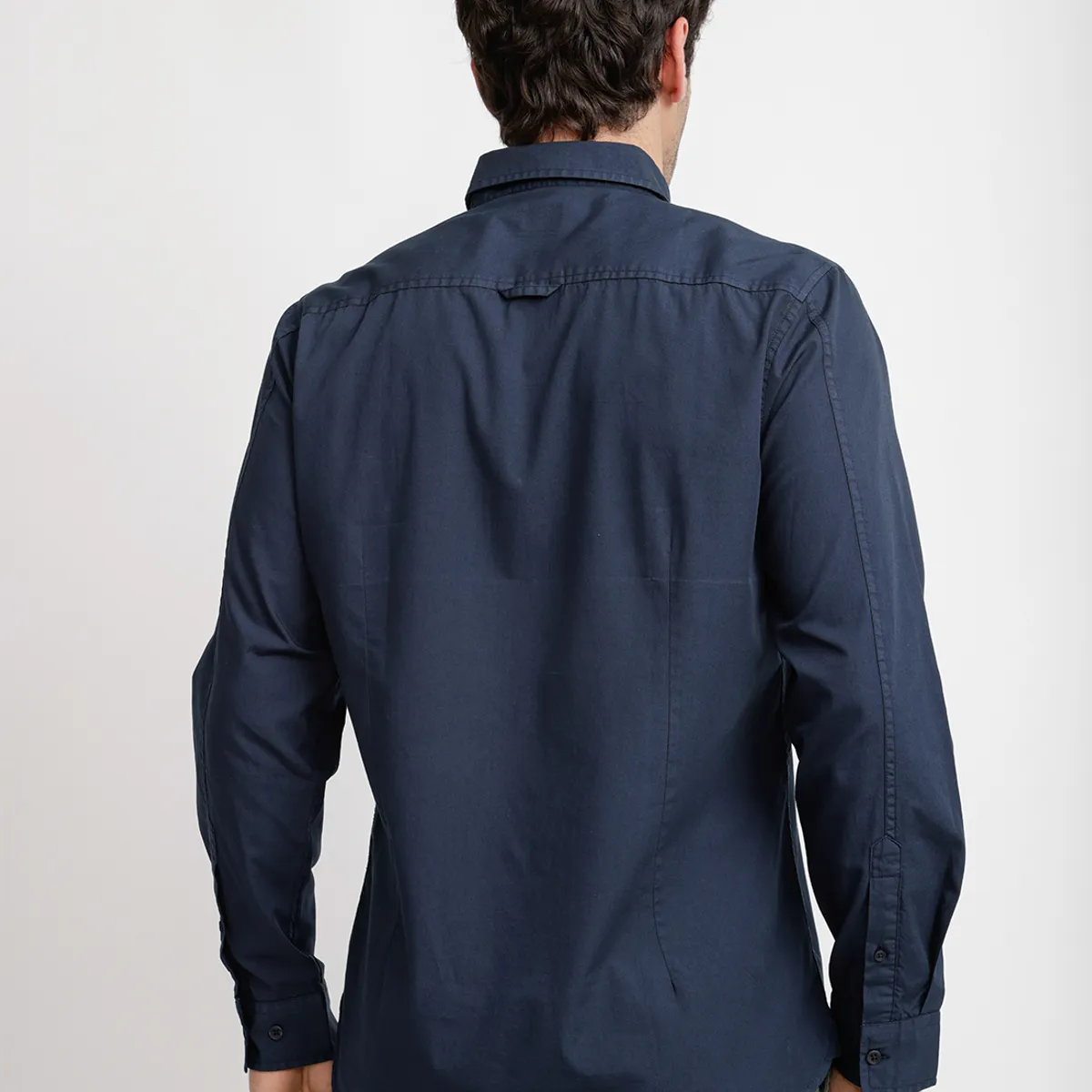 TRIAL - Camisa Lisa Algodón Basilio Azul Marino
