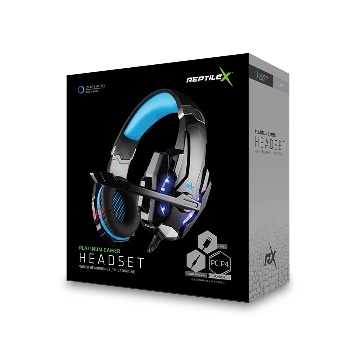 REPTILEX - Audífonos Platinum Gamer Conector 35mm Y Usb Led Azul - Ps