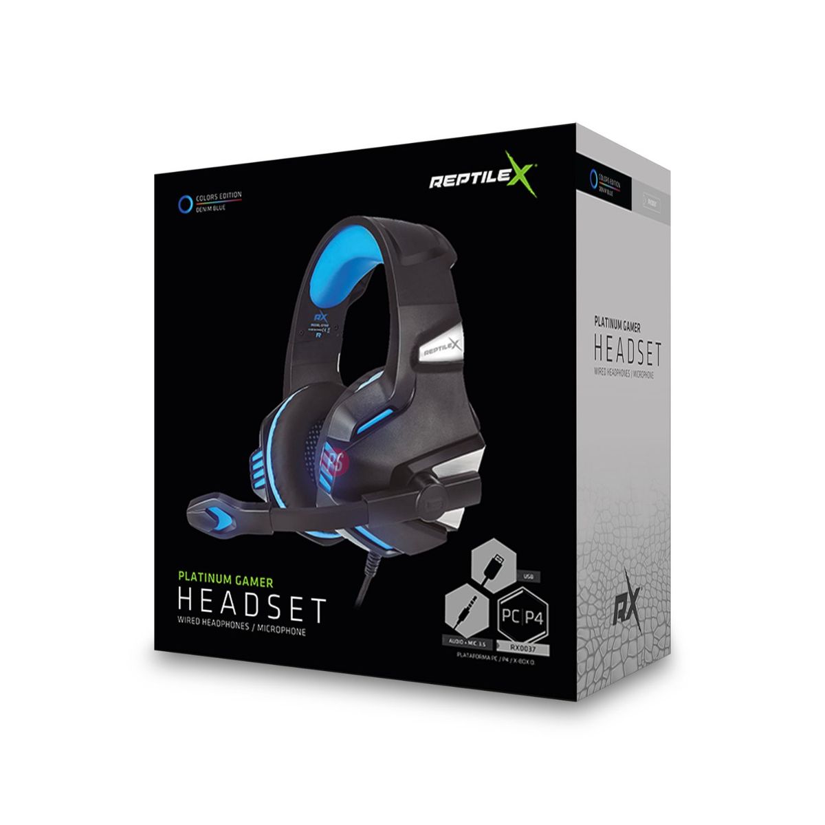 REPTILEX - Audífonos Platinum Gamer Conector 35mm Y Usb Led Azul - Ps