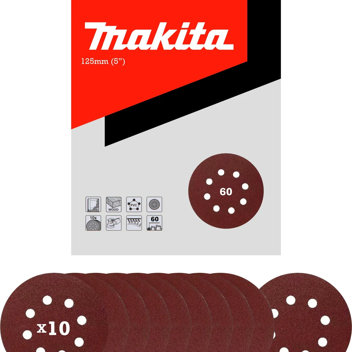 MAKITA - Discos Lija Velcro (10u) 125mm (5) Grano 60 Makita D-54508