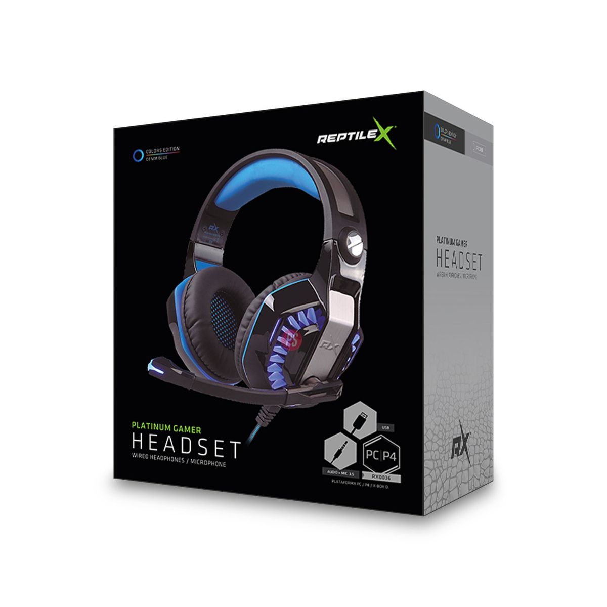 REPTILEX - Audífonos Gamer Platinum Conector 35mm Y Usb Led Azul - Ps
