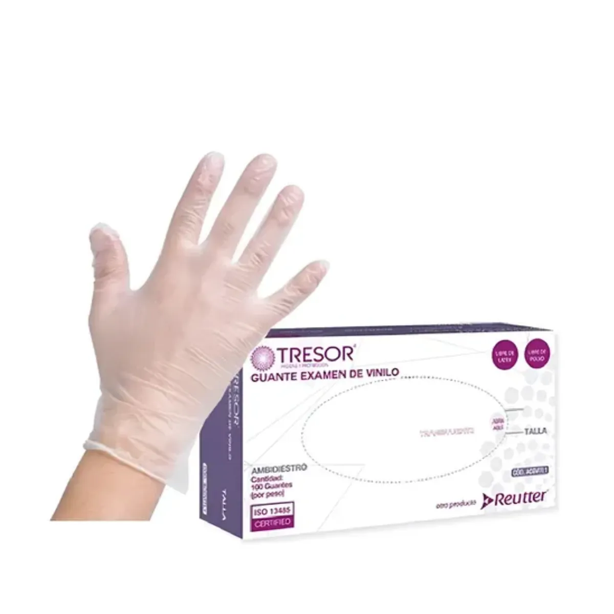 REUTTER - Guante Examen Tresor Vinilo Libre De Polvo Talla M X 100 Unidades