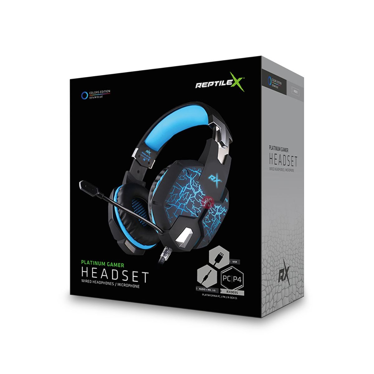 REPTILEX - Audífonos Platinum Gamer Conector 35mm Y Usb Led Azul - Ps