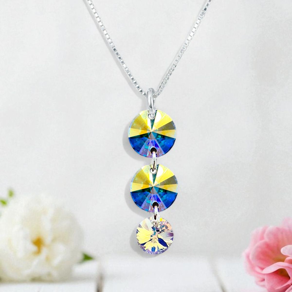 JOYAS MONTERO - Collar Rafaela Plata 925 creado con cristales de Swarovski® Aurora Boreal