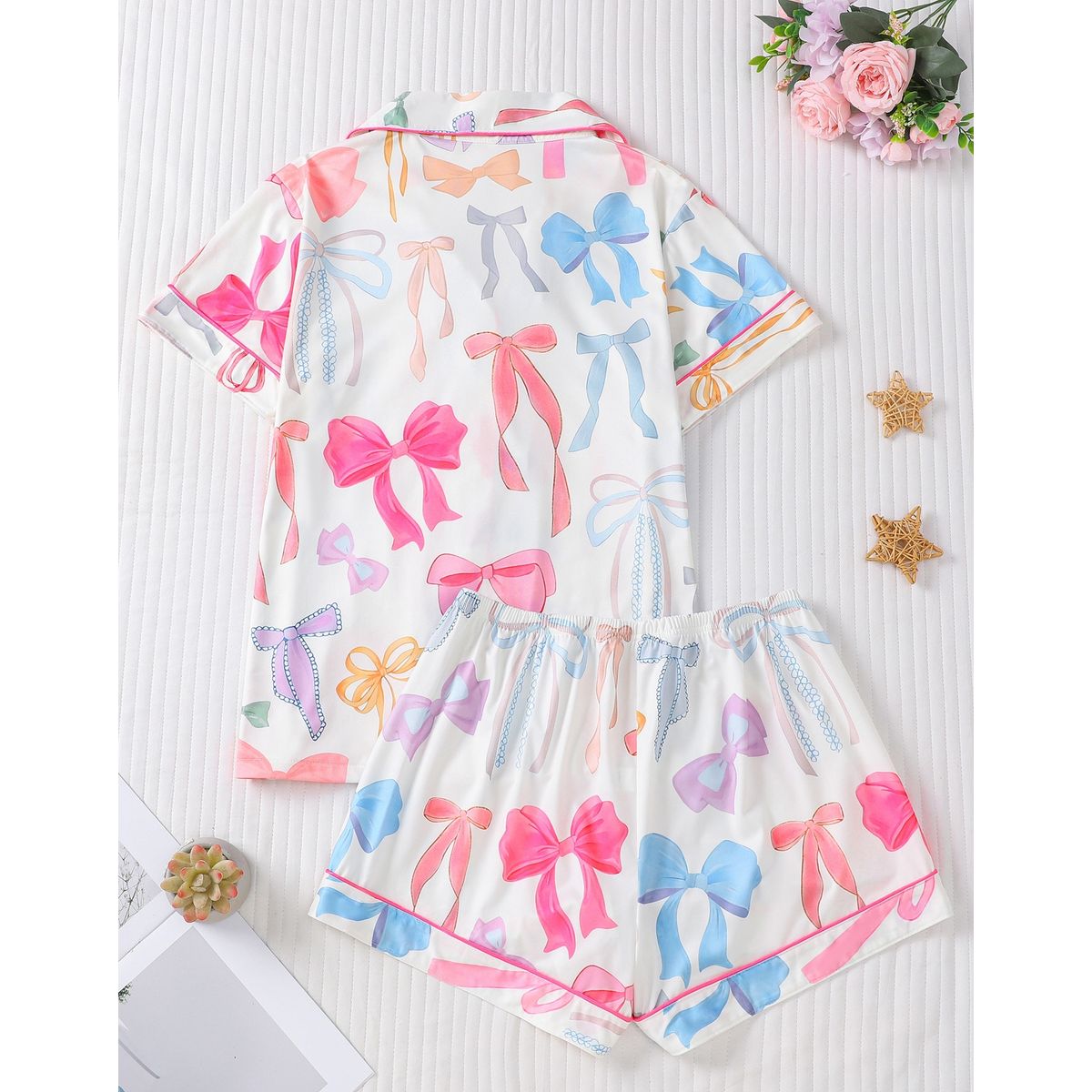 VELVET - Pijama Corto Alicie Blanco Lazos Mujer