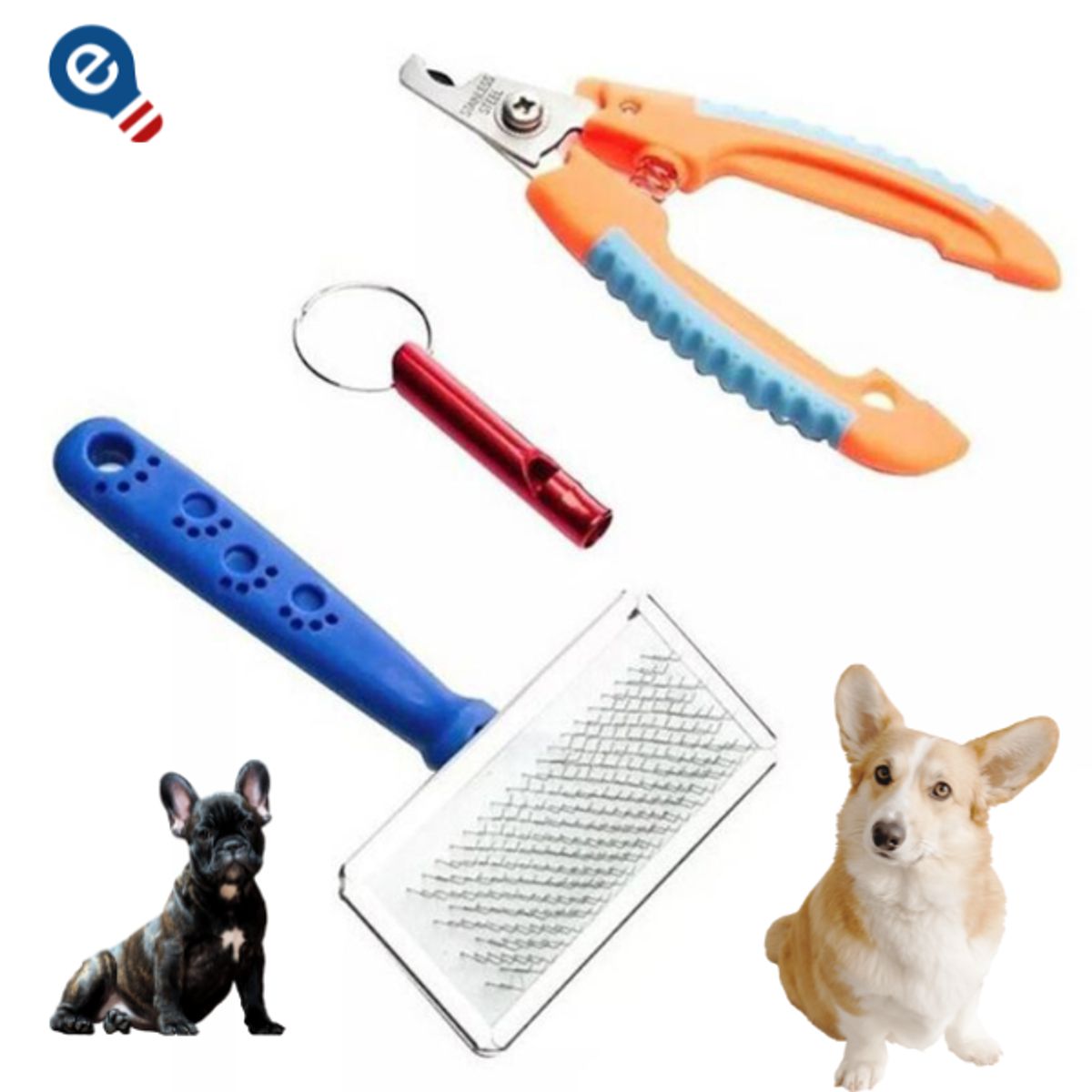 GENERICO - Set De Aseo Para Mascotas Perros Cepillo Corta Uñas y Silba