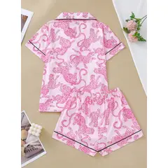 VELVET - Pijama Corto Leoparda Rosa Mujer