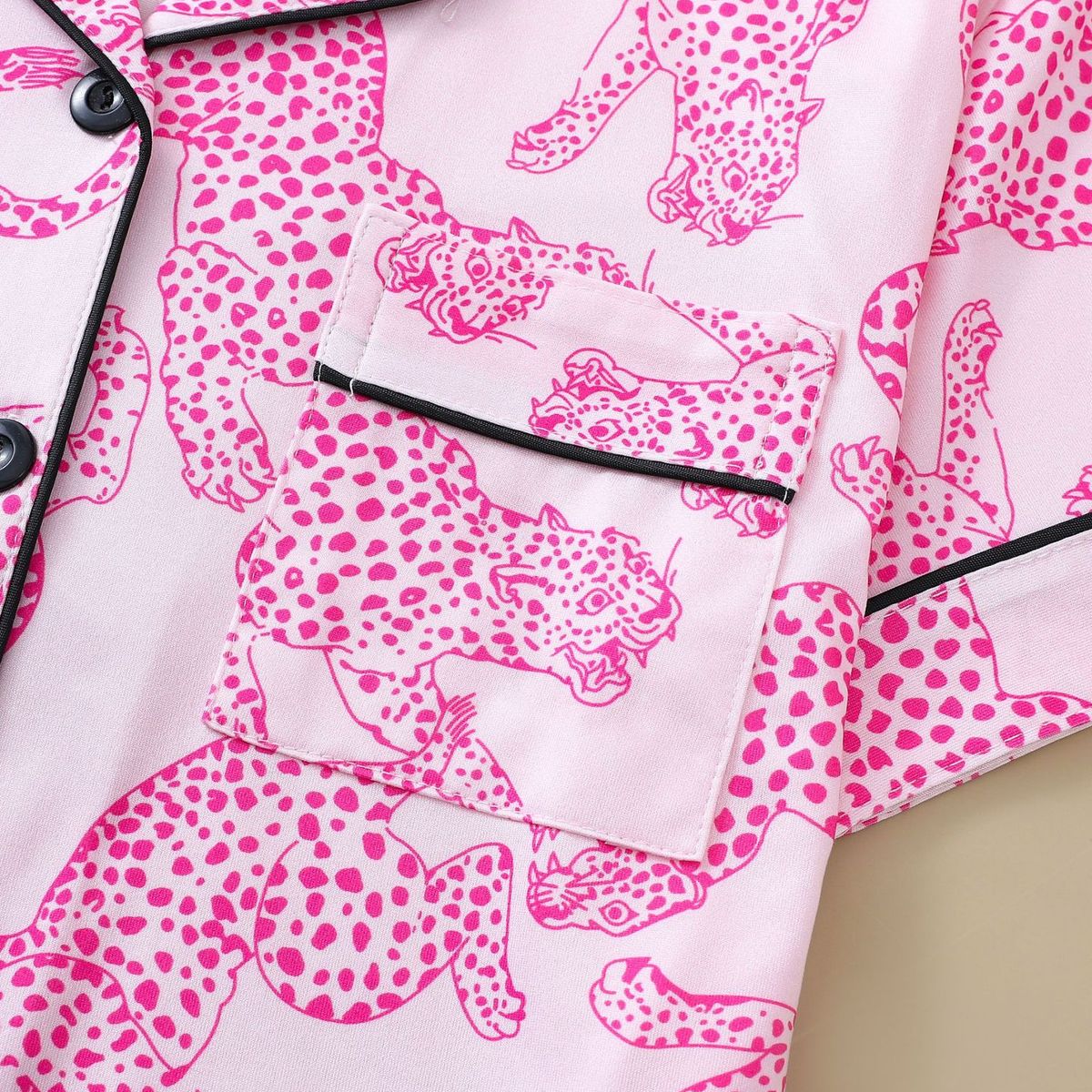 VELVET - Pijama Corto Leoparda Rosa Mujer