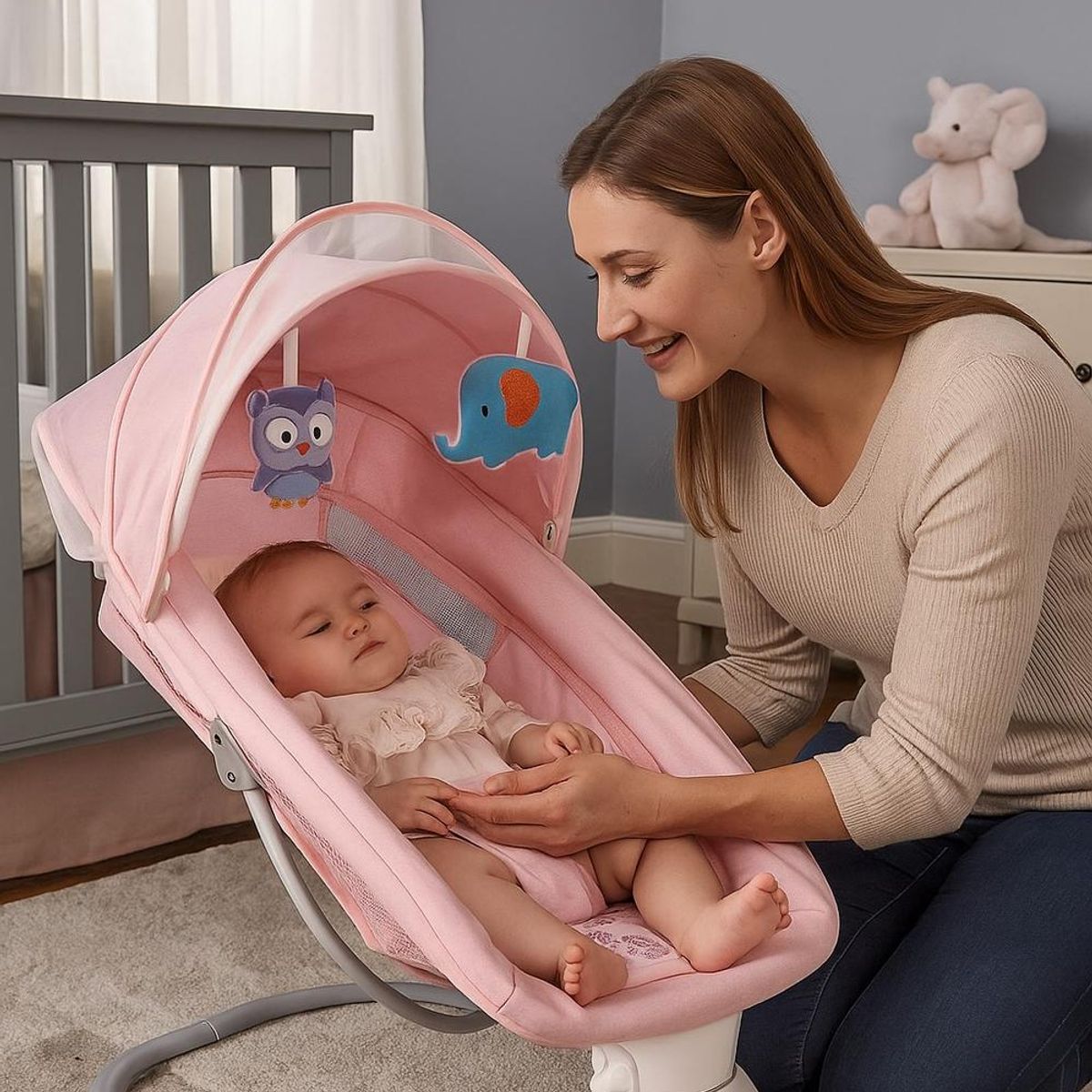 JAGIMA - Cuna Bebe Mecedor Eléctrico CMúsica Sillas Mecedoras JAGIMA - Rosa