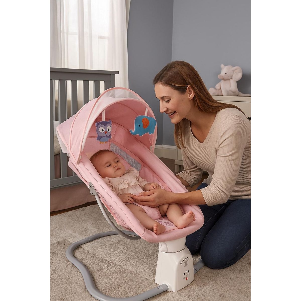 JAGIMA - Cuna Bebe Mecedor Eléctrico CMúsica Sillas Mecedoras JAGIMA - Rosa