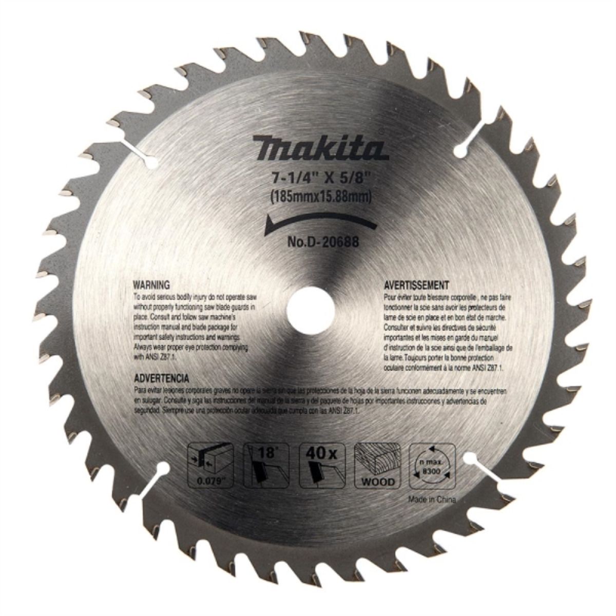 MAKITA - Disco sierra madera 7 1/4" 40 dientes D-20688
